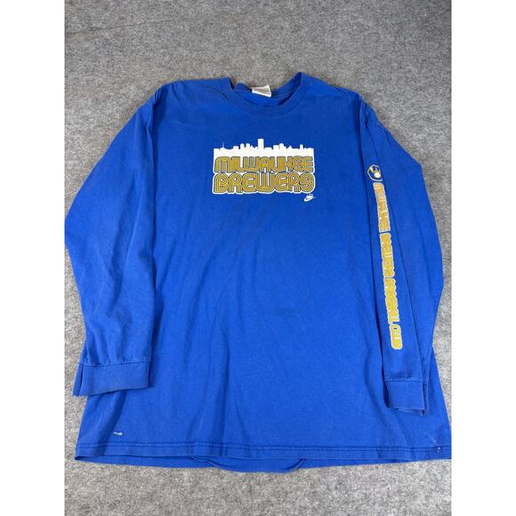 VINTAGE Nike Milwaukee Brewers MLB Shirt Mens XL Blue Baseball Long Sleeve Tee - Picture 1 of 6